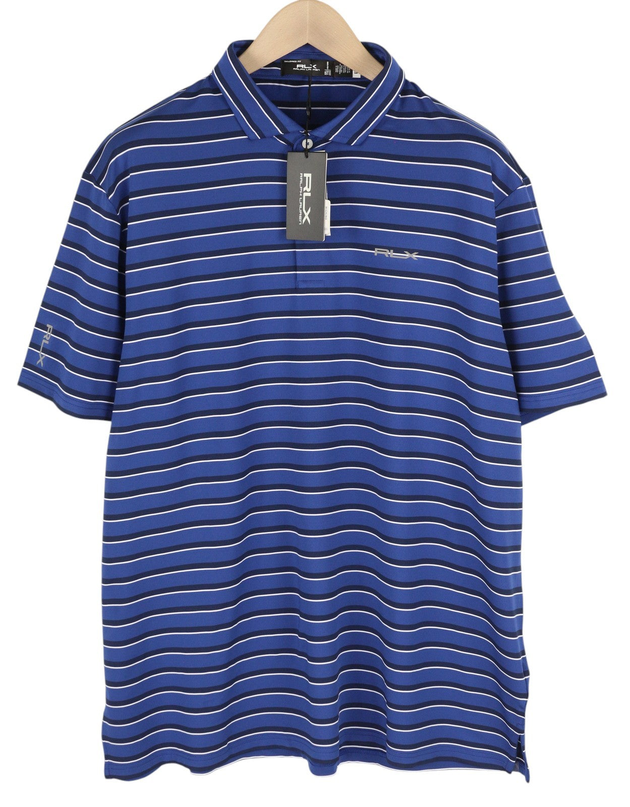 RLX RALPH LAUREN Golf Men's Polo 2XL Blue Stripe Moisture Wicking