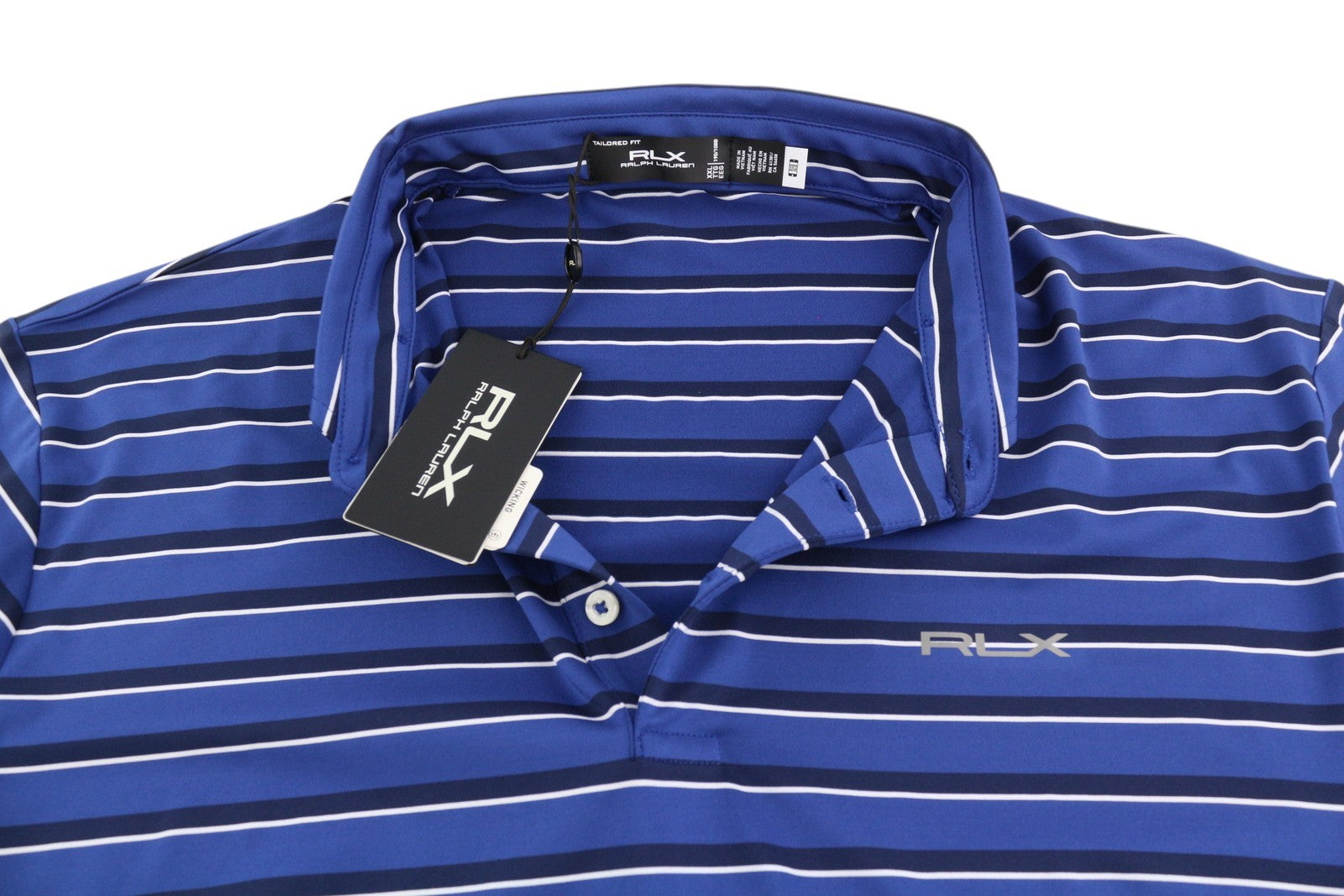 RLX RALPH LAUREN Golf Men's Polo 2XL Blue Stripe Moisture Wicking