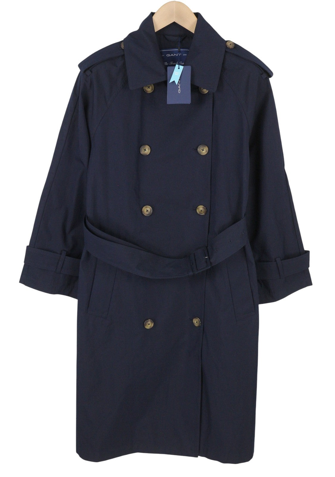 GANT Trench Coat Women Jacket M Evening Blue Double Breasted Belted Mid-Length