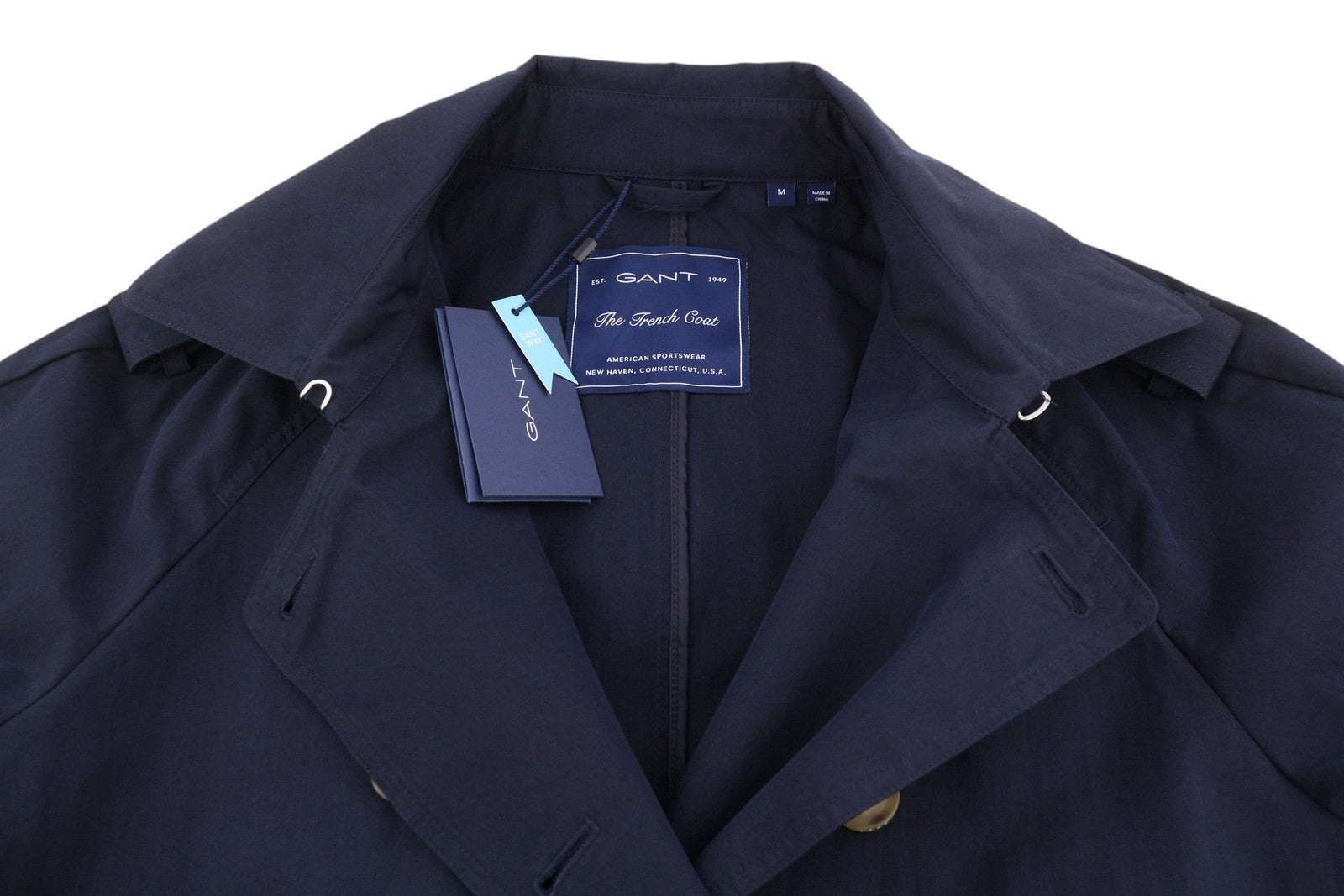 GANT Trench Coat Women Jacket M Evening Blue Double Breasted Belted Mid-Length