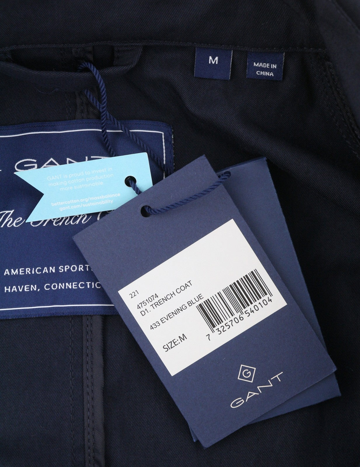 GANT Trench Coat Women Jacket M Evening Blue Double Breasted Belted Mid-Length