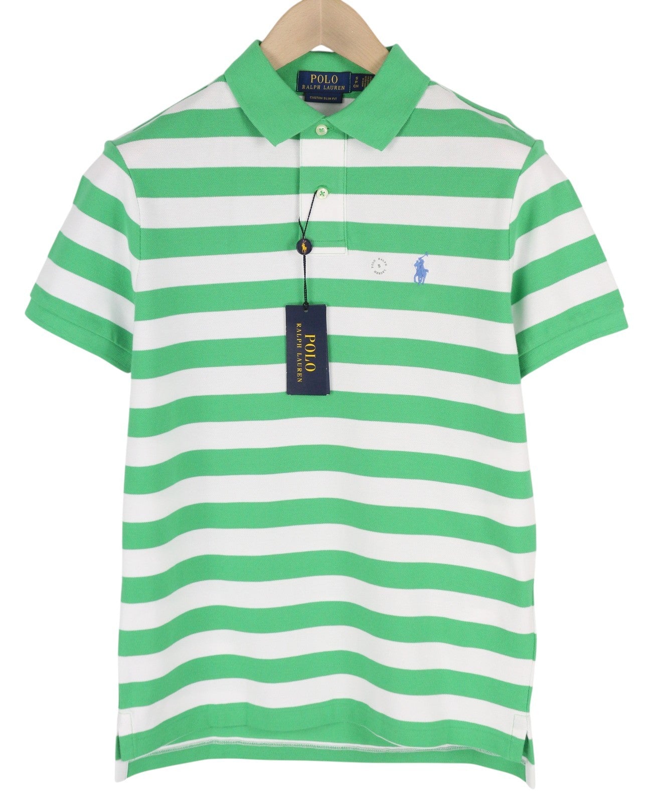RALPH LAUREN Men's Polo S Green Striped Custom Slim Fit