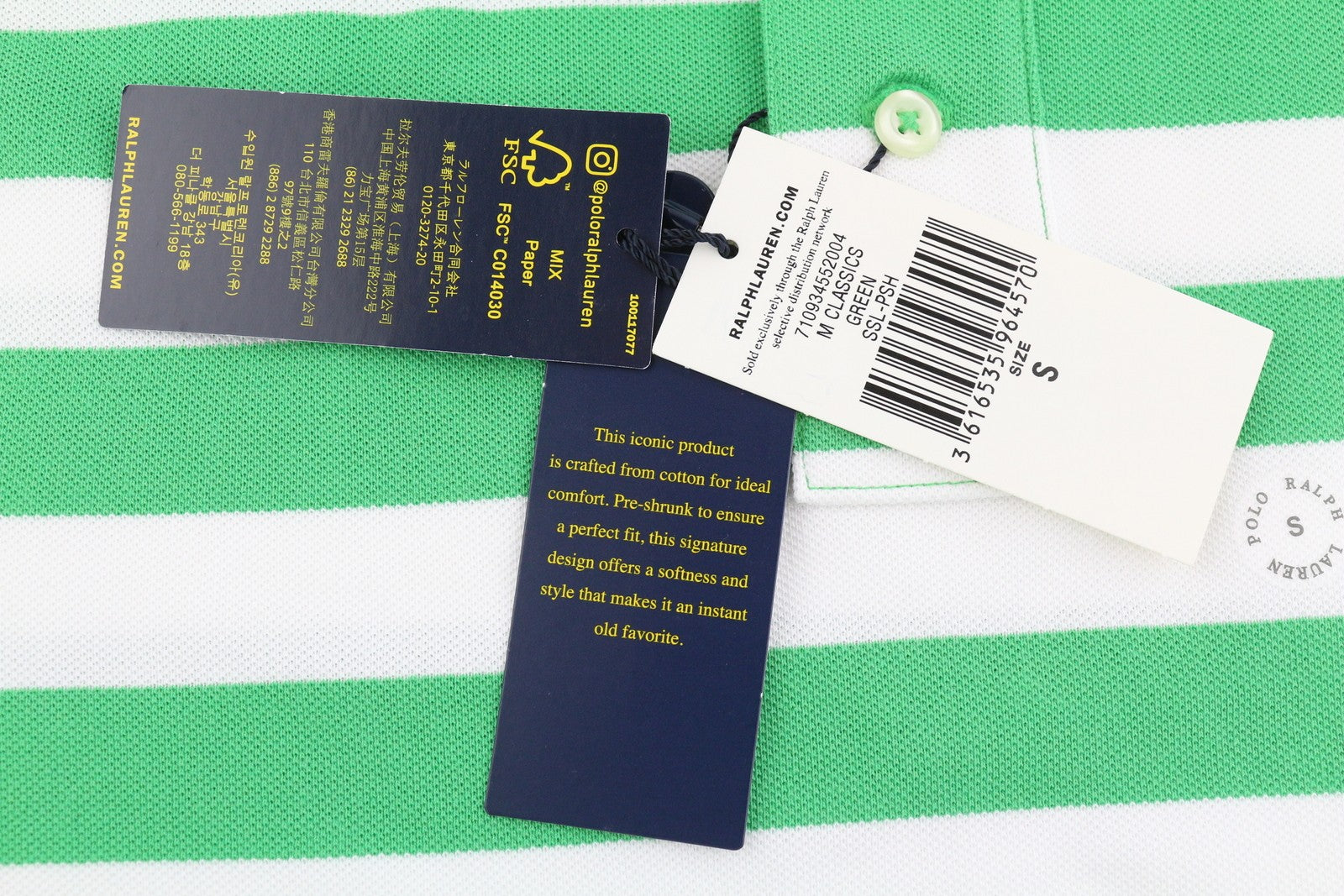 RALPH LAUREN Men's Polo S Green Striped Custom Slim Fit