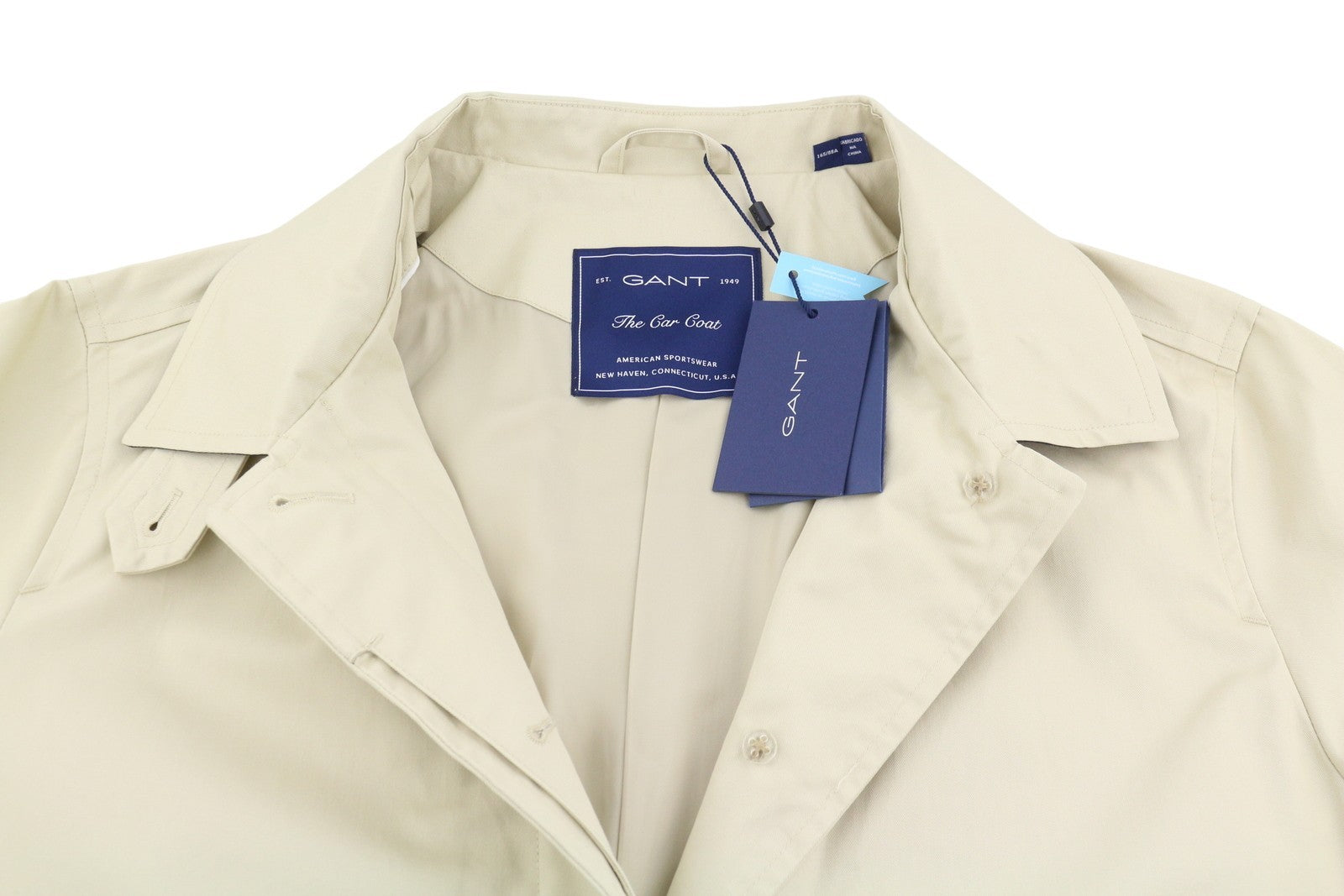 GANT Car Coat Women Jacket XL Desert Beige Hidden Button-Up Mid-Length RRP495