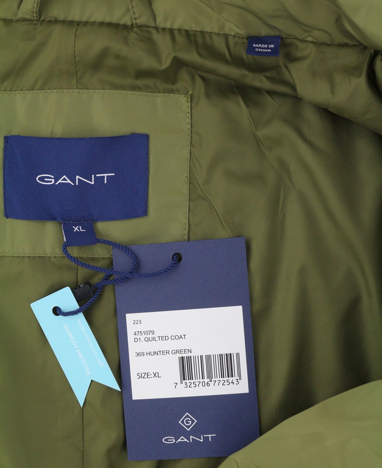 GANT Quilted Women Jacket XL Hunter Green Padded Quilted Belted Snap Mid-Length