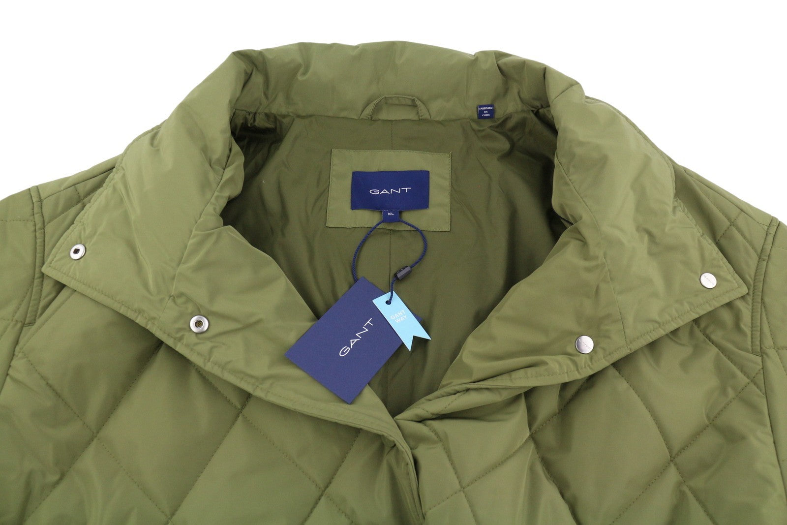 GANT Quilted Women Jacket XL Hunter Green Padded Quilted Belted Snap Mid-Length