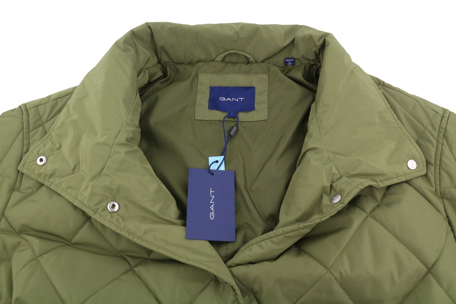GANT Quilted Women Jacket L Hunter Green Padded Quilted Belted Snap Mid-Length