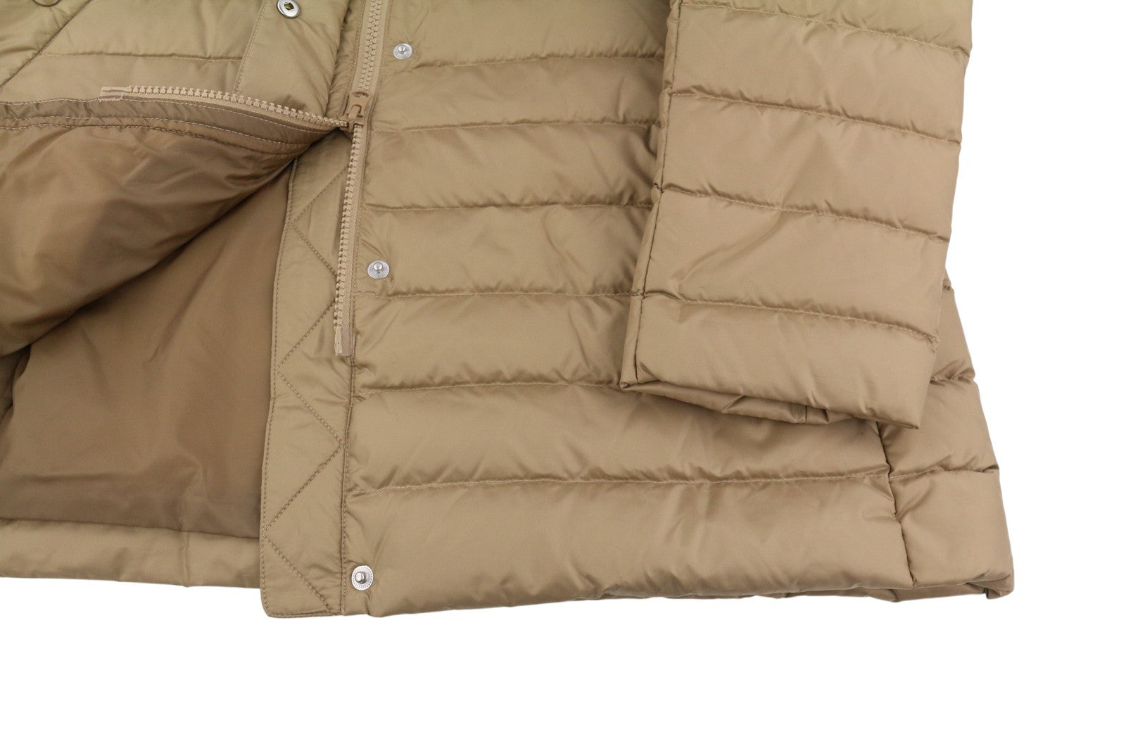 GANT Light Down Women Jacket M Warm Khaki Quilted High Neck Full Zip Mid-Length