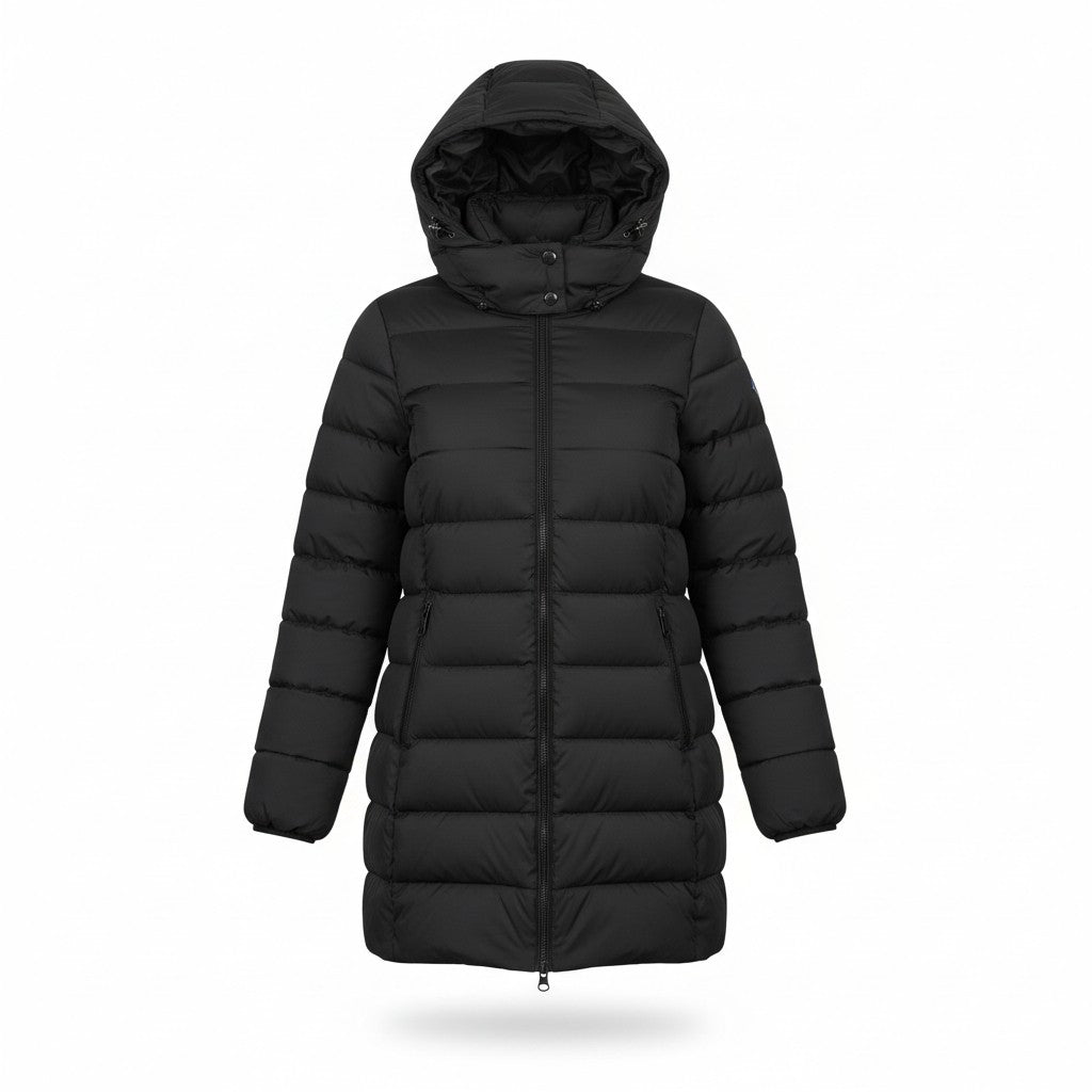 GANT Classic Down Long Women Jacket M Black Quilted Hooded Mid-Length