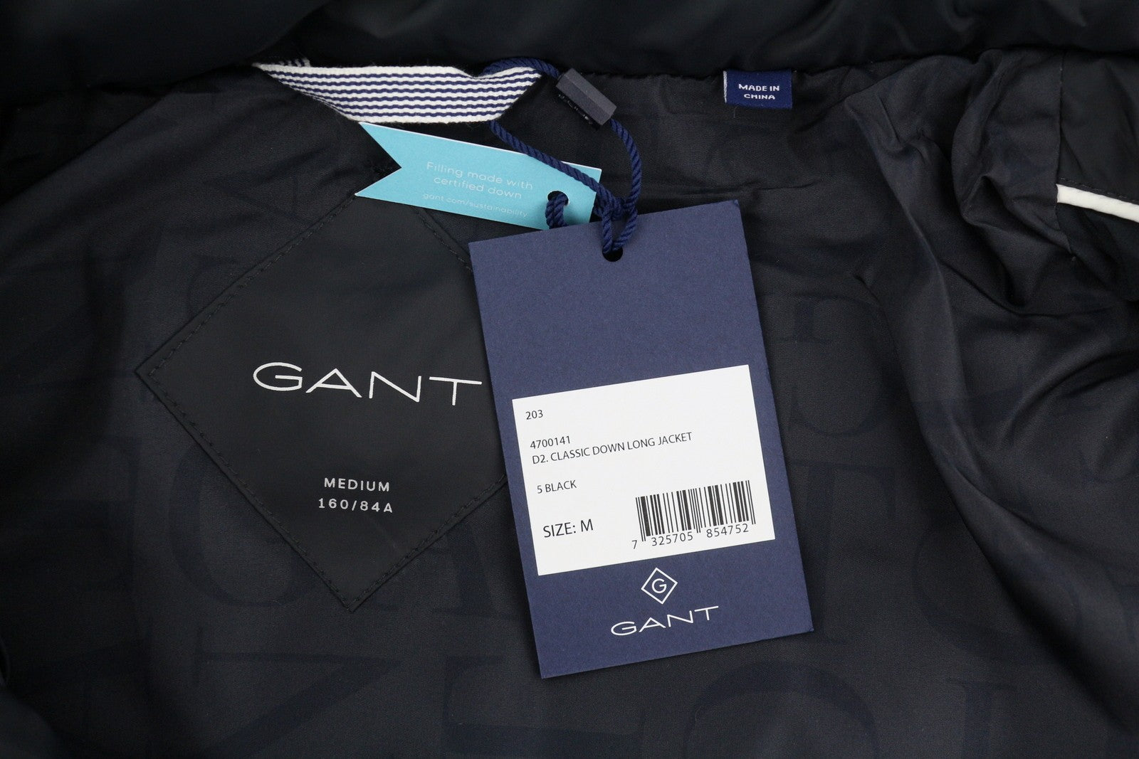 GANT Classic Down Long Women Jacket M Black Quilted Hooded Mid-Length