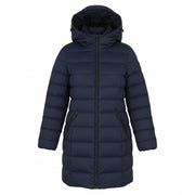 GANT Classic Down Long Women Jacket M Evening Blue Quilted Hooded Mid-Length