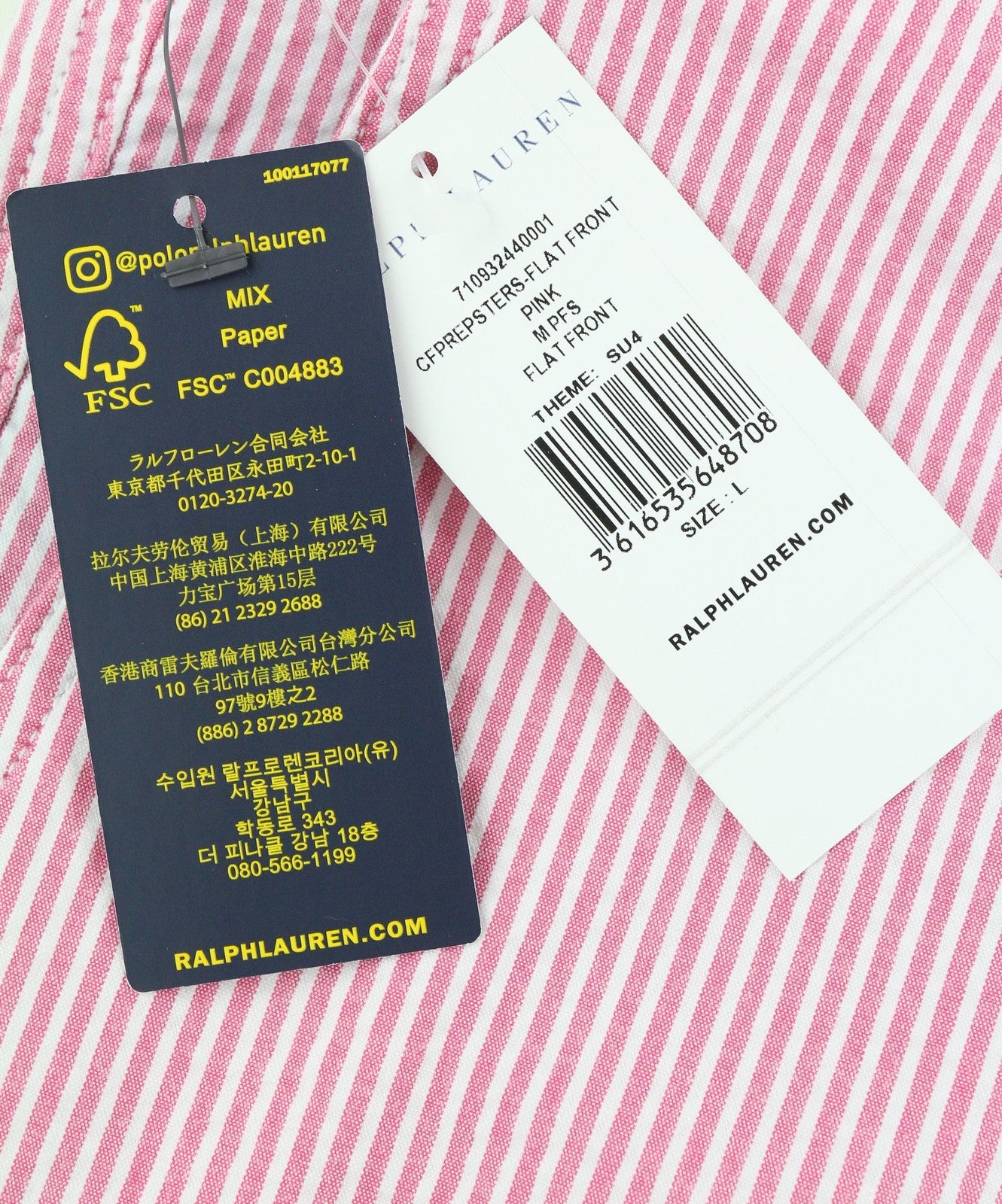 RALPH LAUREN Men's Shorts L Pink Pinstripe Stretch Chino RRP169