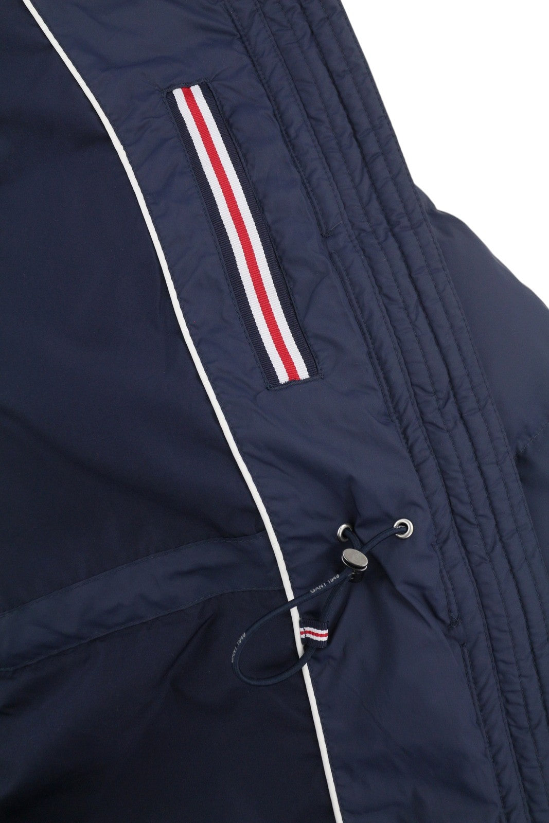 GANT Long Down Women Jacket XS Evening Blue Quilted Hooded Mid-Length