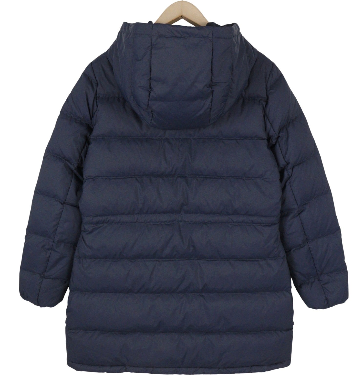 GANT Long Down Women Jacket XS Evening Blue Quilted Hooded Mid-Length
