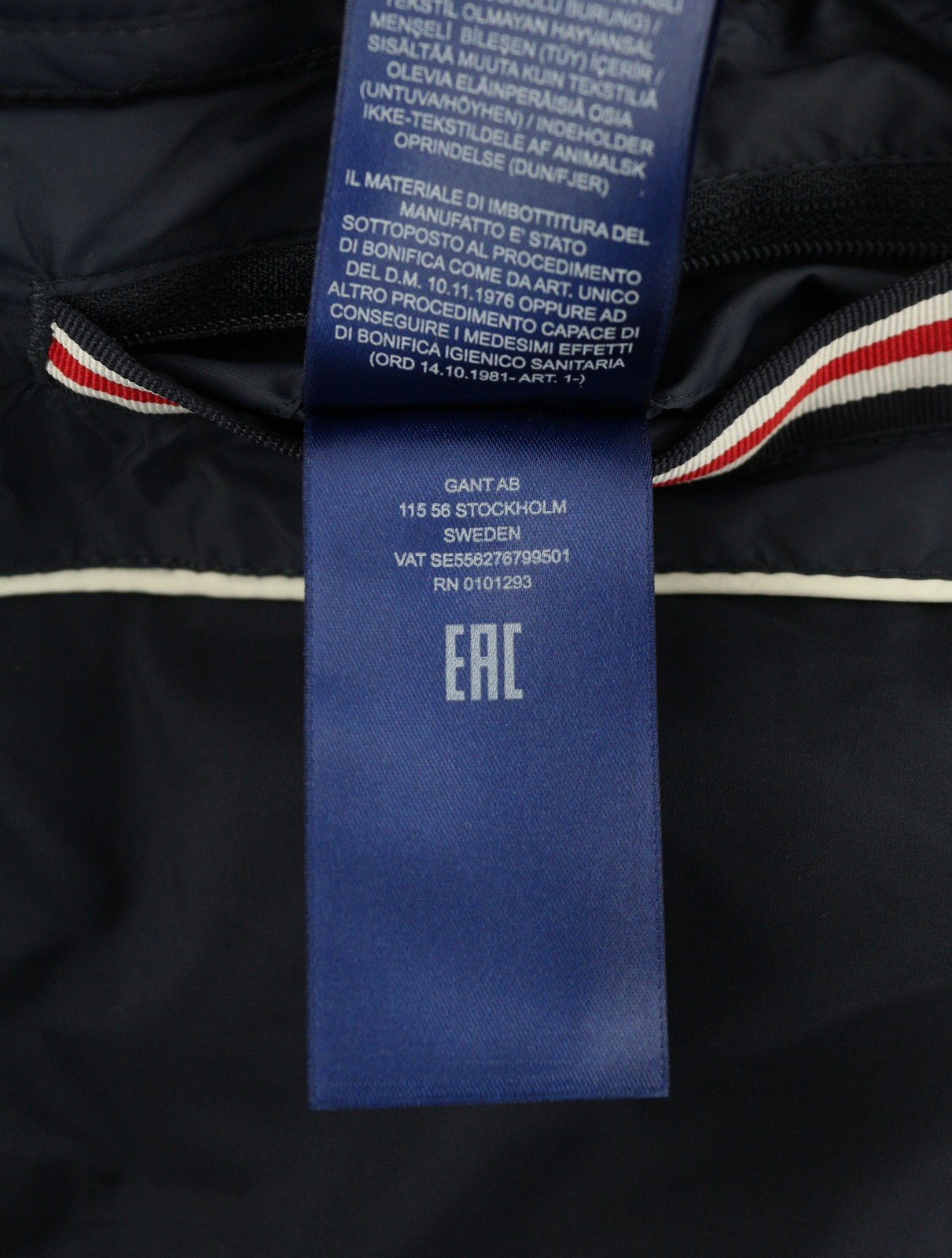 GANT Long Down Women Jacket L Evening Blue Quilted Hooded Mid-Length