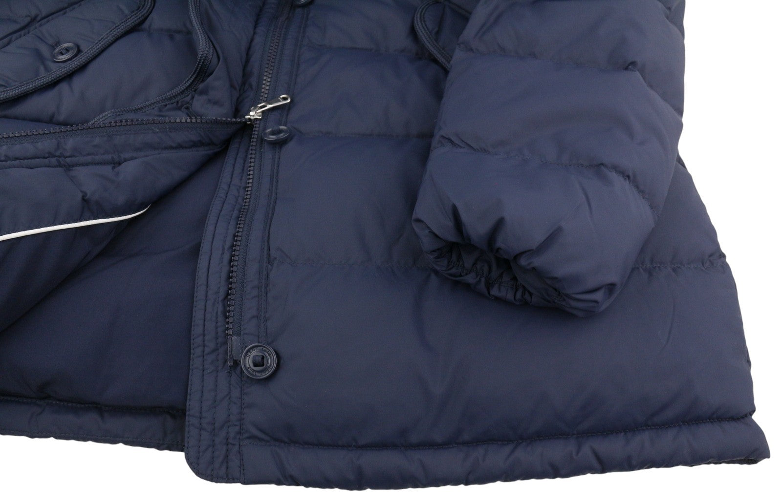 GANT Long Down Women Jacket L Evening Blue Quilted Hooded Mid-Length