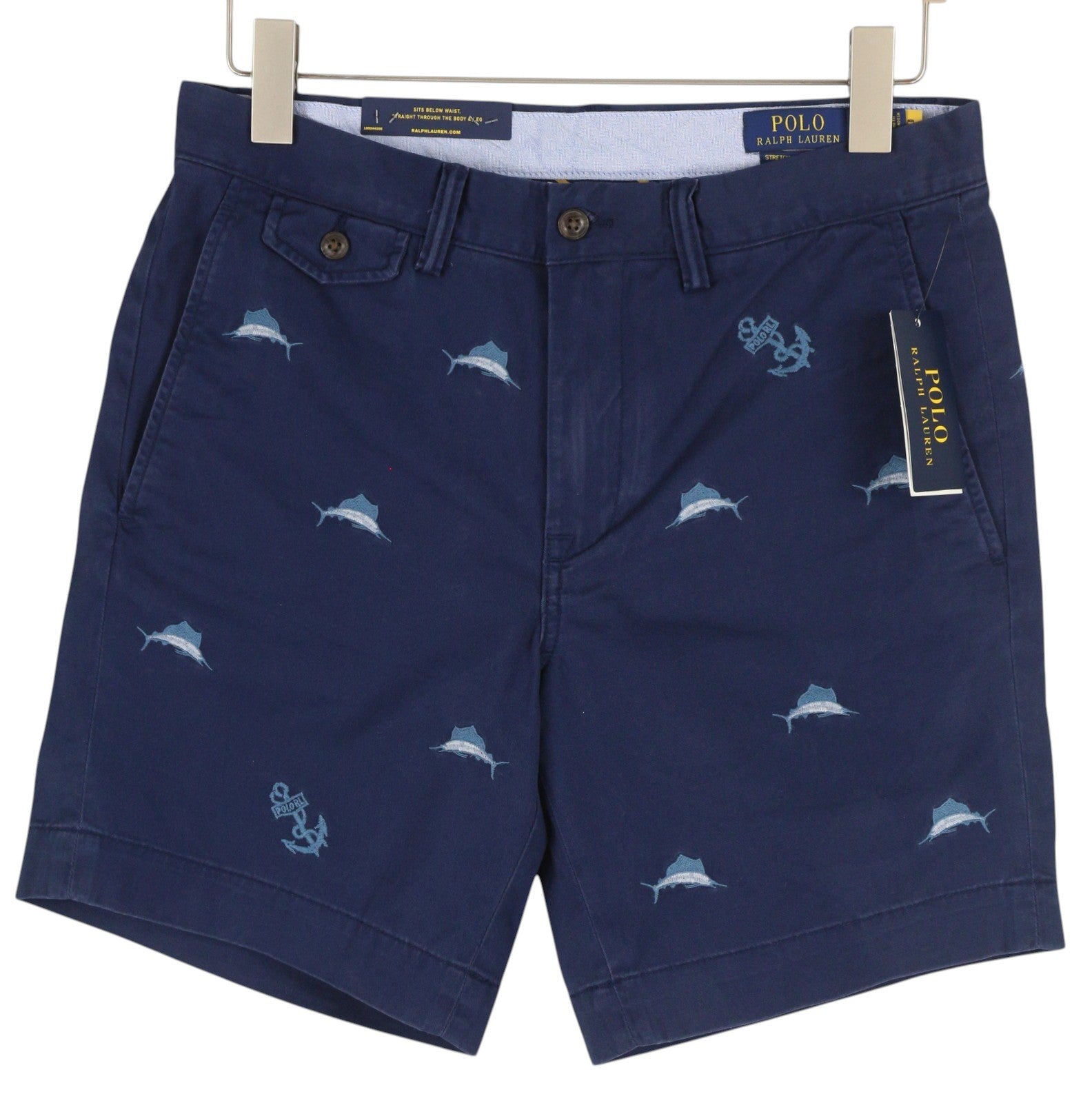 RALPH LAUREN Men's Shorts W31 Navy Stretch Chino Embroidered