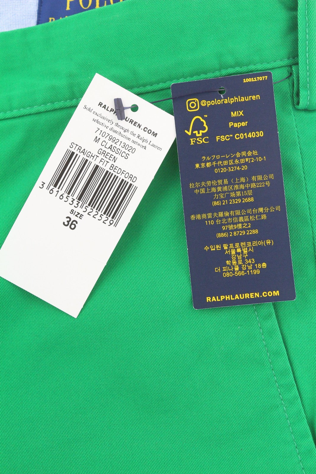 RALPH LAUREN Men's Shorts W36 Green Stretch Chino Zip Fly RRP180
