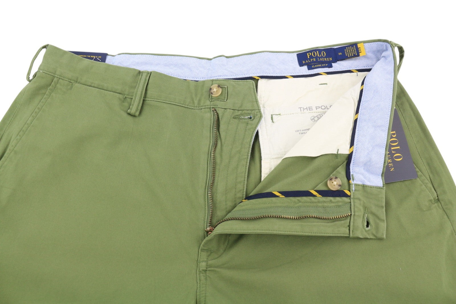 RALPH LAUREN Men's Shorts W36 Olive Green Classic Chino Zip