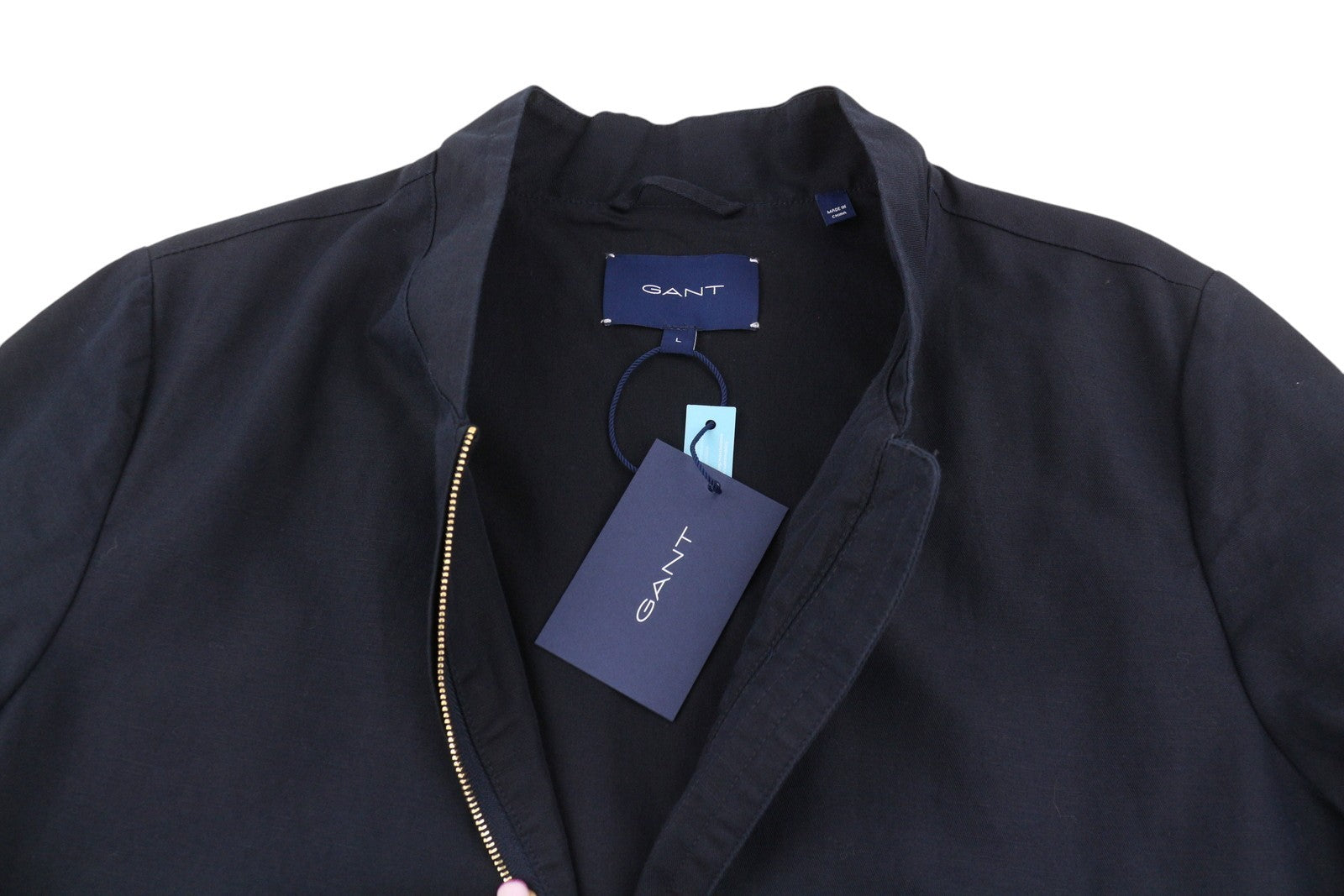 GANT Linen Blend Blouson Women Jacket L Evening Blue Lightweight Bomber