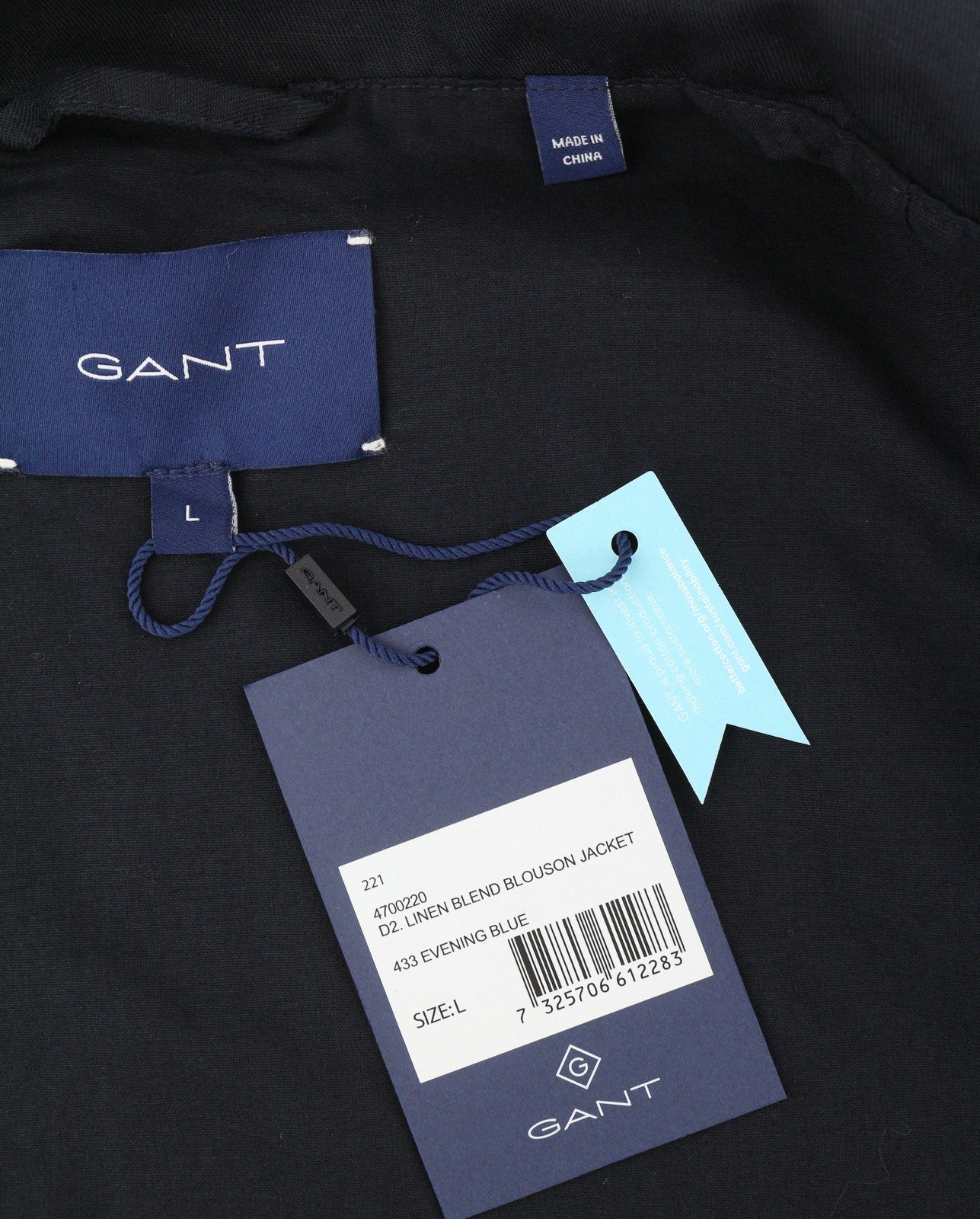 GANT Linen Blend Blouson Women Jacket L Evening Blue Lightweight Bomber