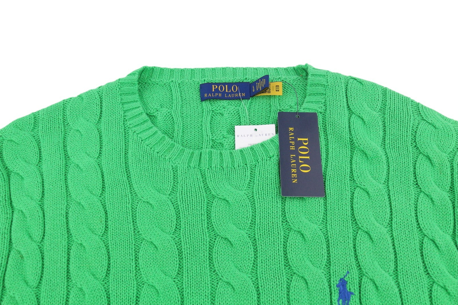 RALPH LAUREN Men's Jumper L Green Cable Knit Crew Neck RRP399