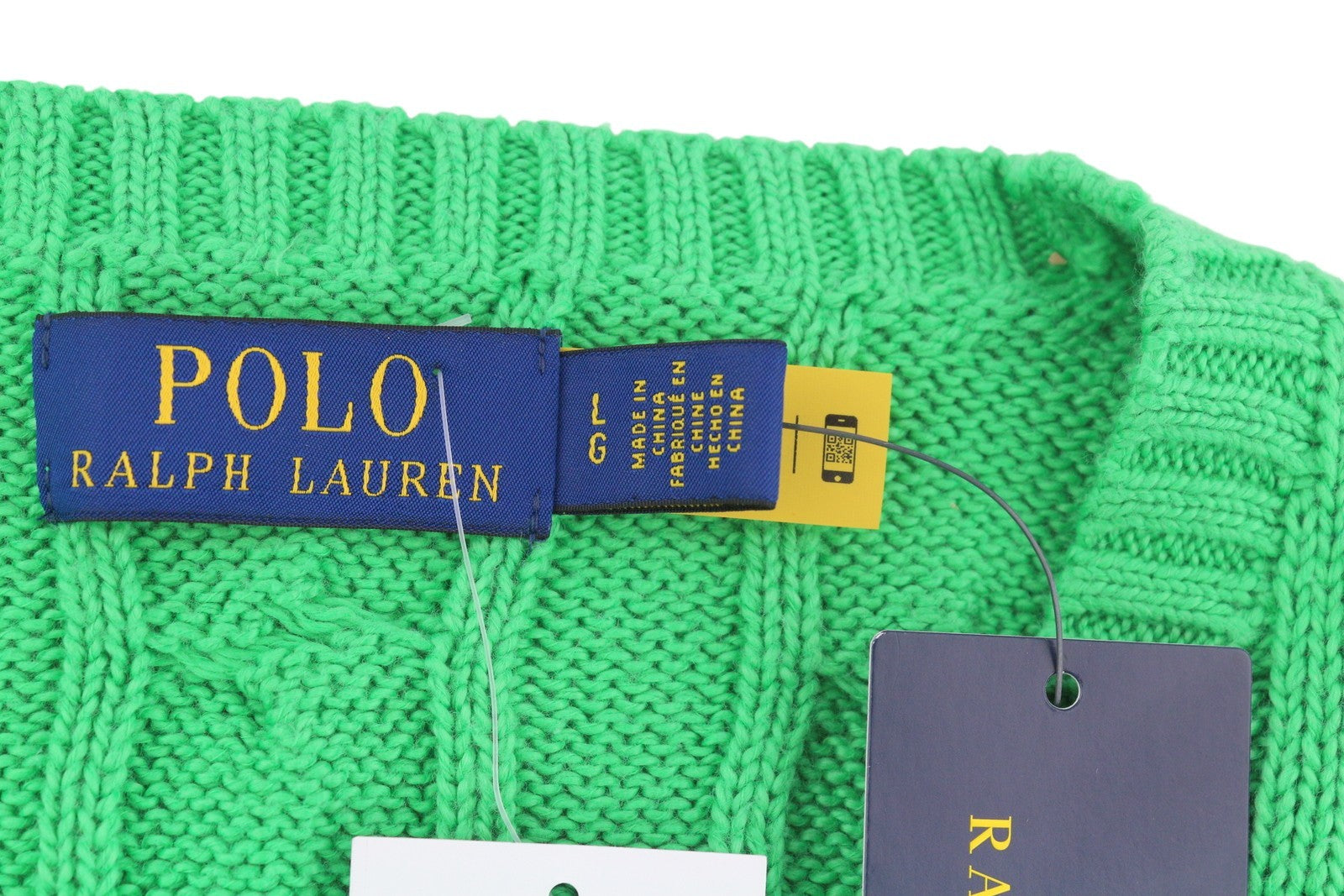 RALPH LAUREN Men's Jumper L Green Cable Knit Crew Neck RRP399