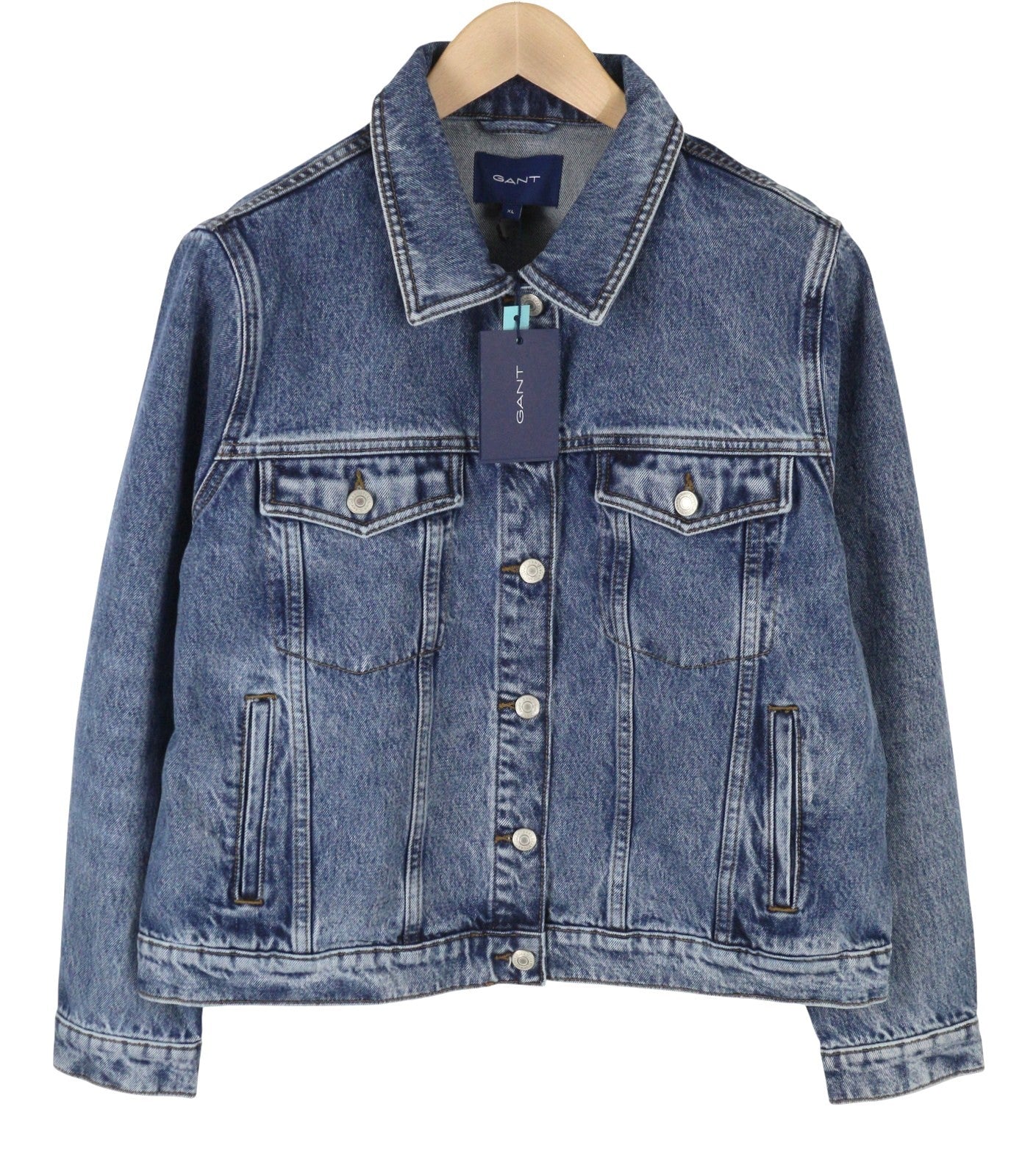 GANT Denim Trucker Women Jacket XL Light Blue Bronken In Faded Button-Up