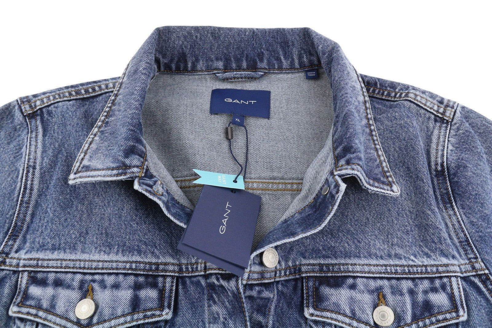 GANT Denim Trucker Women Jacket XL Light Blue Bronken In Faded Button-Up