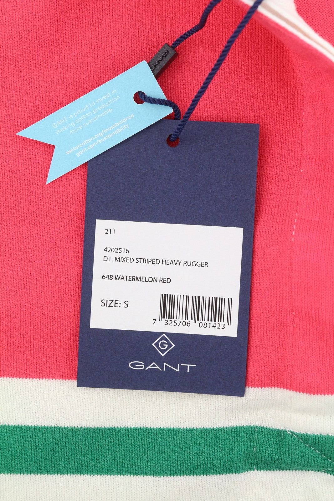 GANT Mixed Striped Heavy Rugger Women T-Shirt S Watermelon Red Polo Rugby