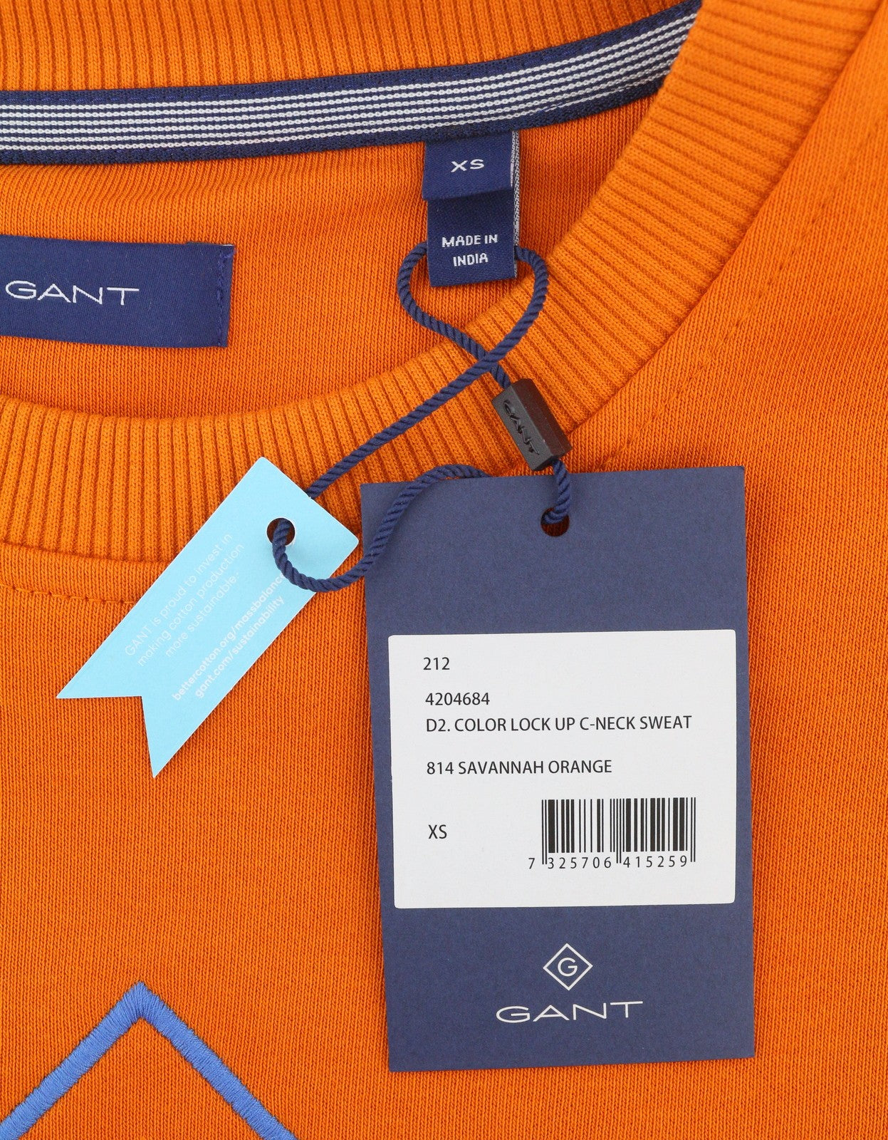 GANT Color Lock Up C-Neck Women Sweatshirt XS Savannah Orange Oversized Pull On