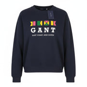 GANT Flags C-Neck Women Sweatshirt XL Evening Blue Front Logo Pull On