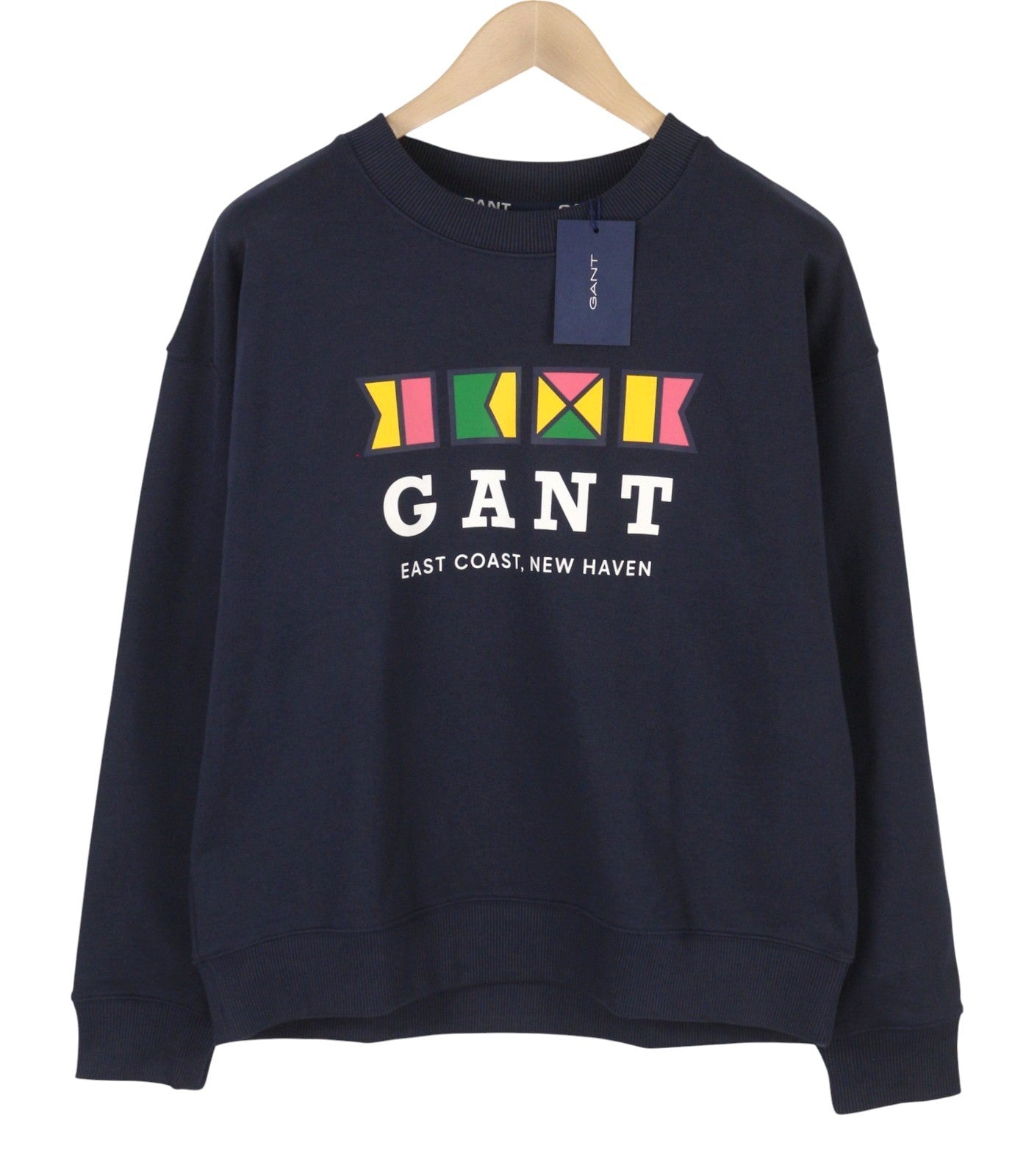 GANT Flags C-Neck Women Sweatshirt XL Evening Blue Front Logo Pull On