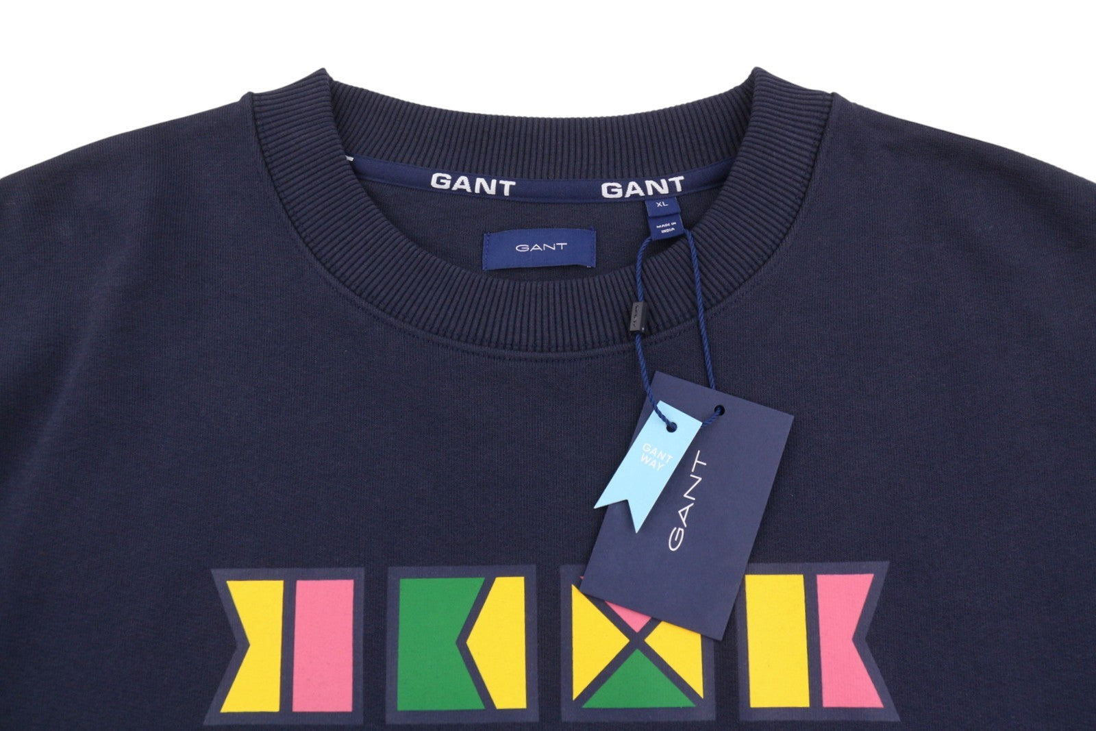 GANT Flags C-Neck Women Sweatshirt XL Evening Blue Front Logo Pull On