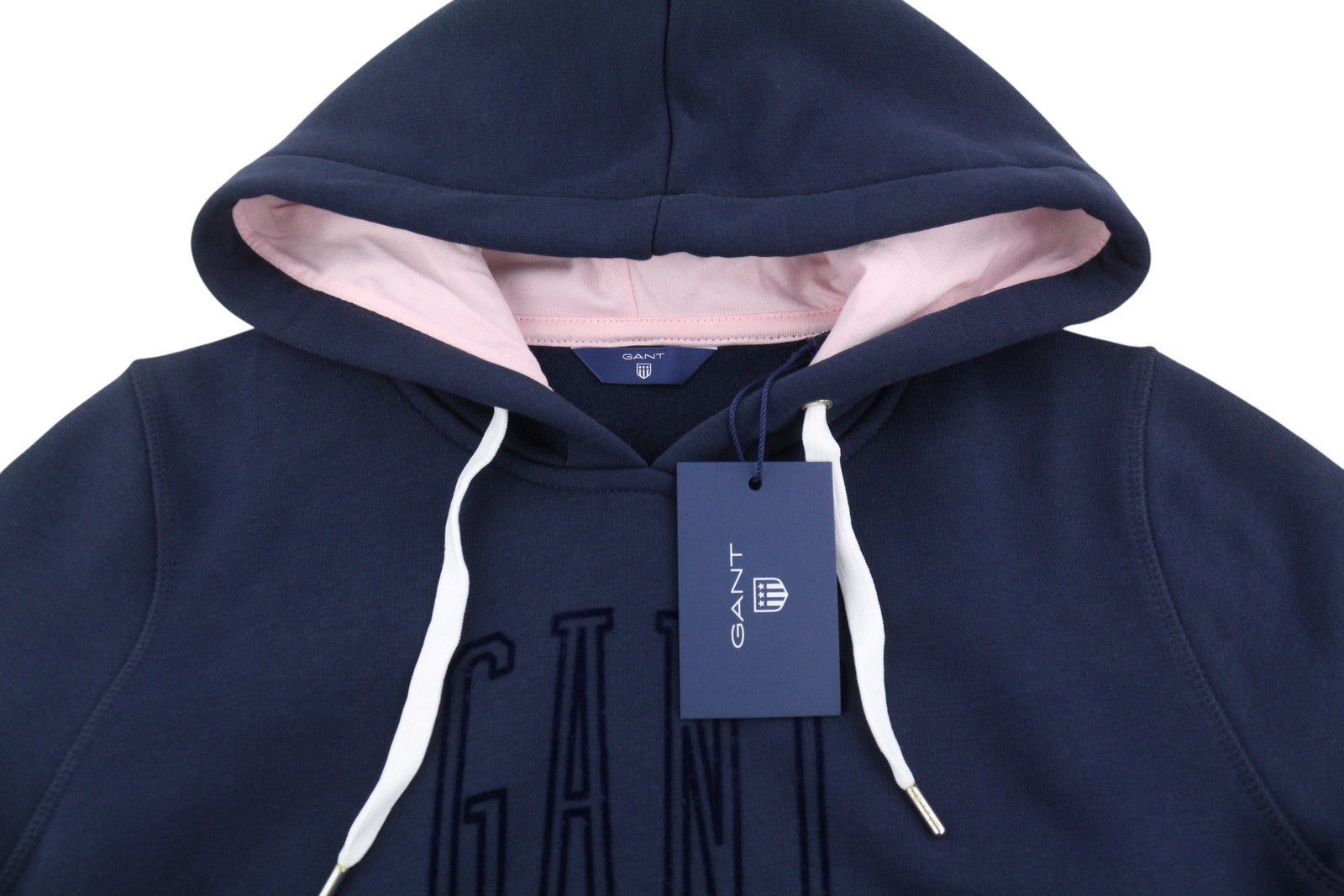 GANT New Haven Women Hoodie M Dark Blue Front Logo Kangaroo Pocket Pull On