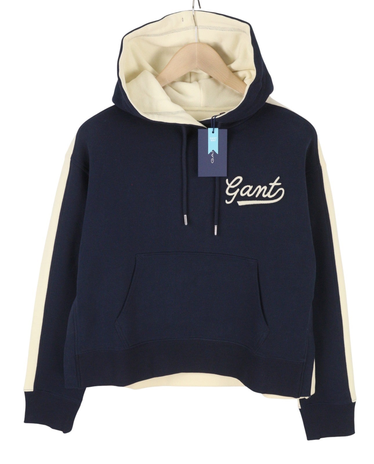 GANT Color Block Women Hoodie S Evening Blue Oversized Kangaroo Pocket Pull On