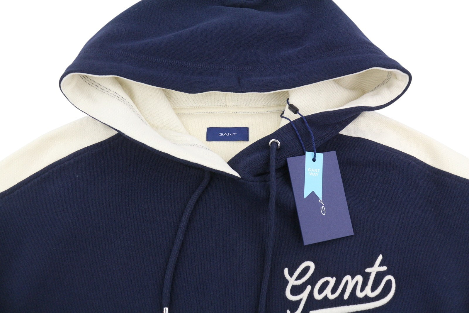 GANT Color Block Women Hoodie S Evening Blue Oversized Kangaroo Pocket Pull On