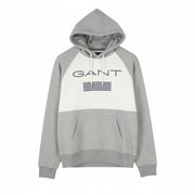 GANT Stripe Sweat Men Hoodie L Grey Melange Kangaroo Pocket Front Logo Pull On