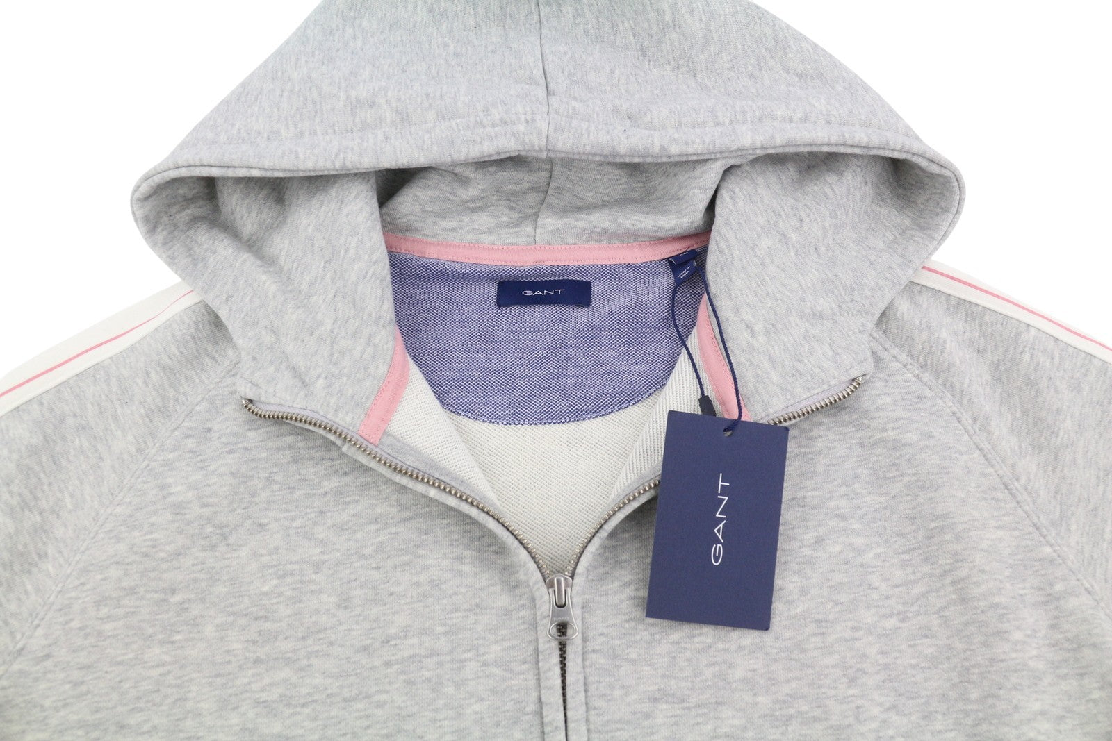 GANT Archive Sweat Zip Hood Women Hoodie XL Light Grey Melange Pockets Side Logo