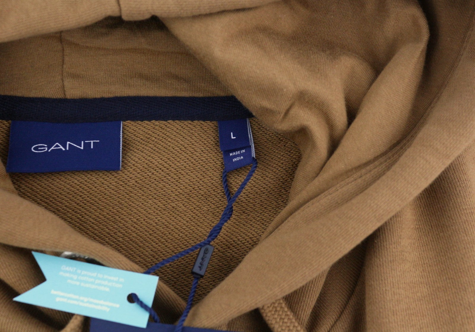 GANT Fall Sweat Men Hoodie L Roasted Walnut Front Logo Pull On