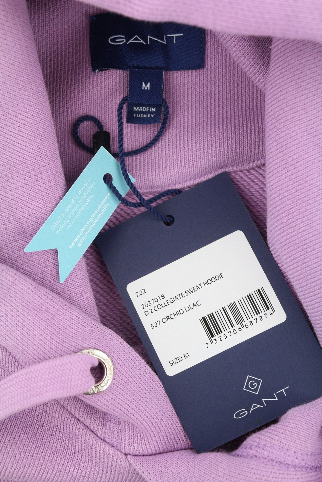 GANT Collegiate Men Hoodie M Orchid Lilac Relaxed Fit Kangaroo Pocket Pull On