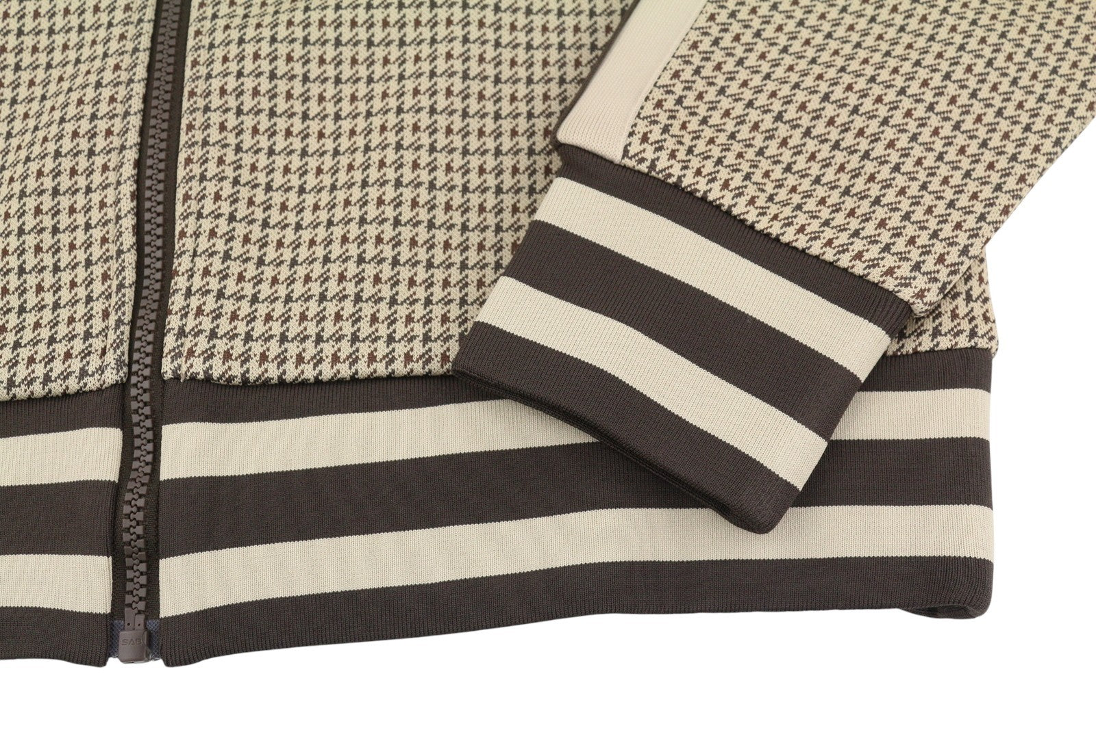 GANT Houndstooth Men Sweatshirt XL Chocolate Brown High Neck Full Zip RRP180