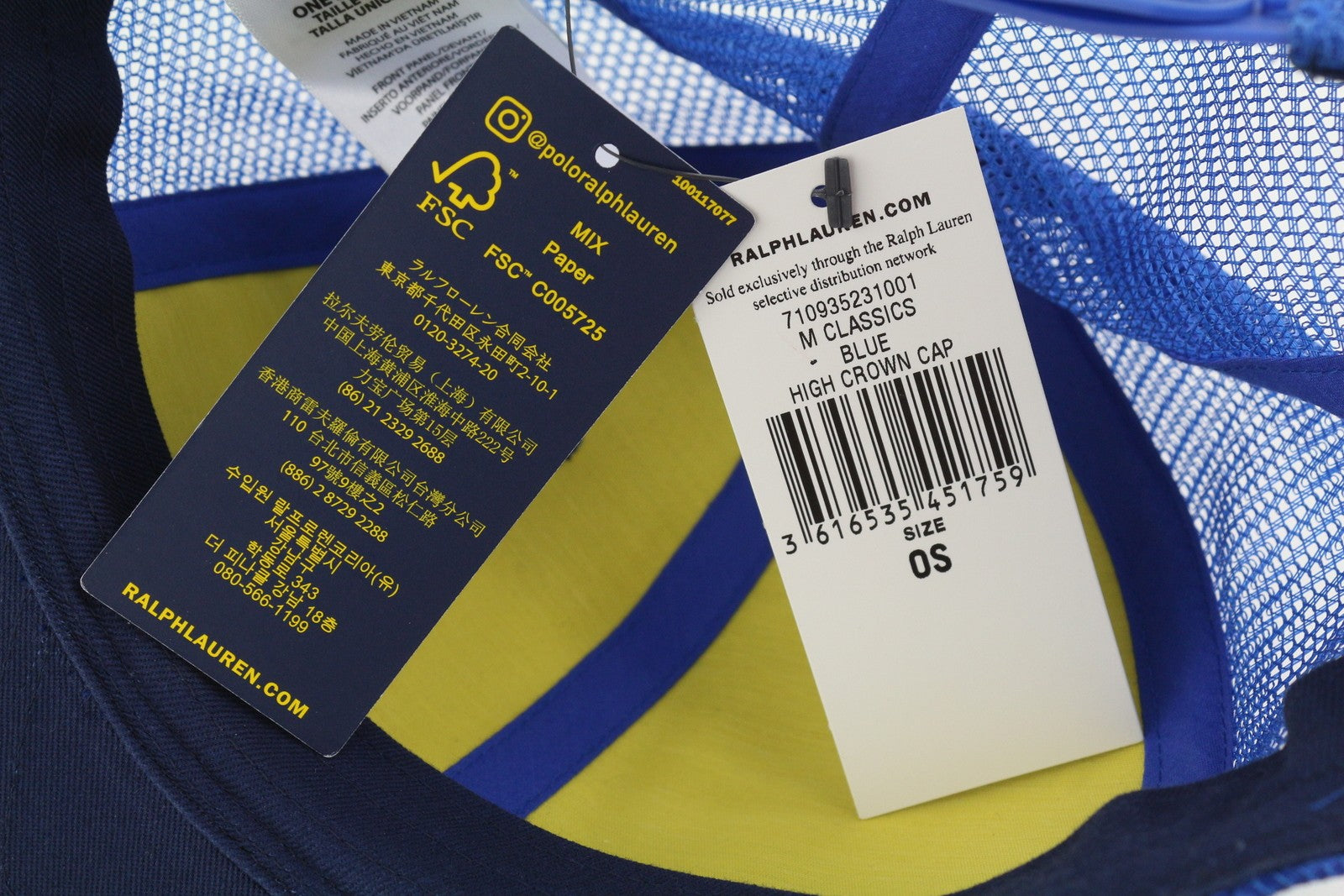 RALPH LAUREN High Crown Men Cap 58 CM Blue Twill Trucker Snapback