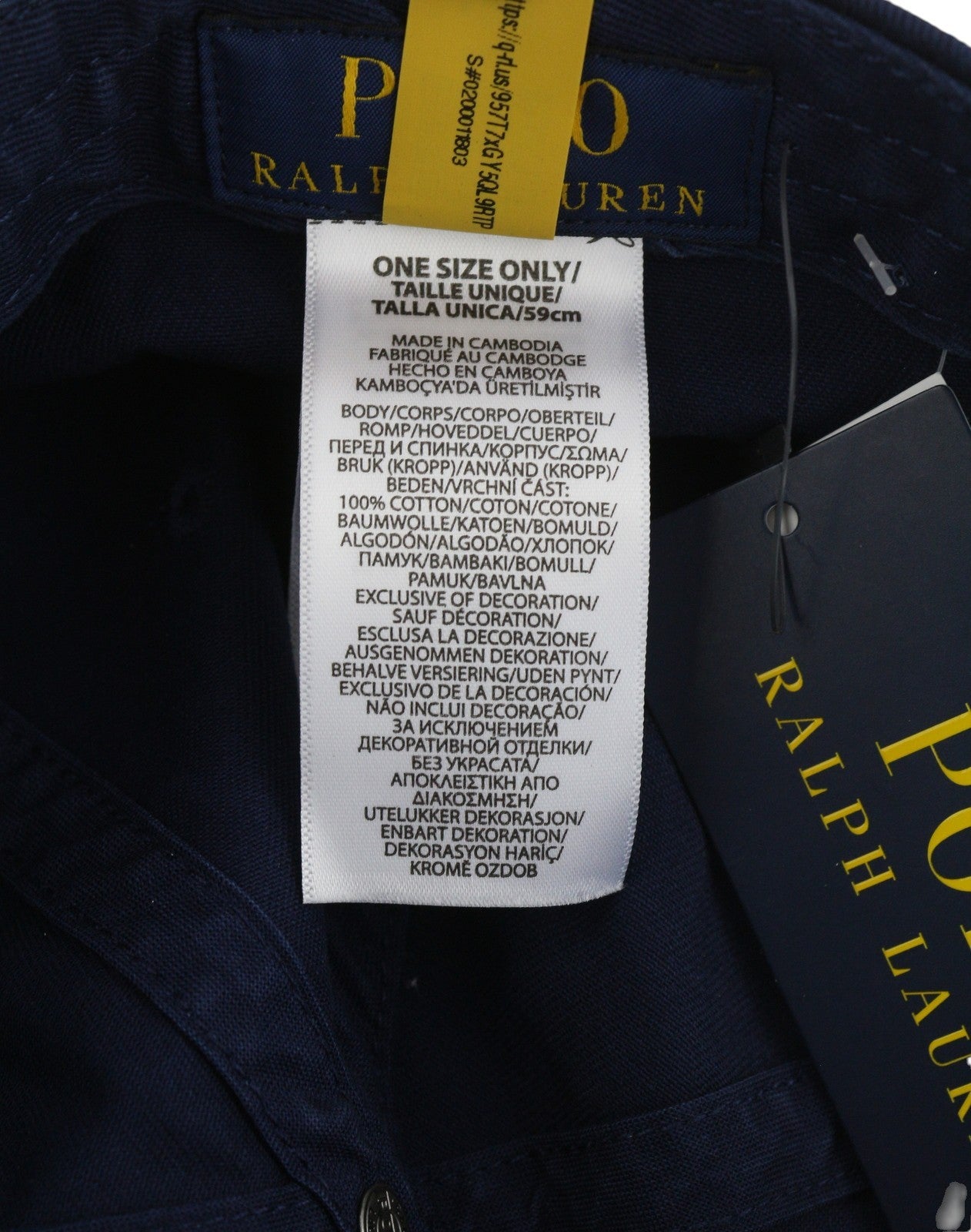 RALPH LAUREN Men Cap 59 CM Dark Blue FRA P.R.F.C. Logo Baseball