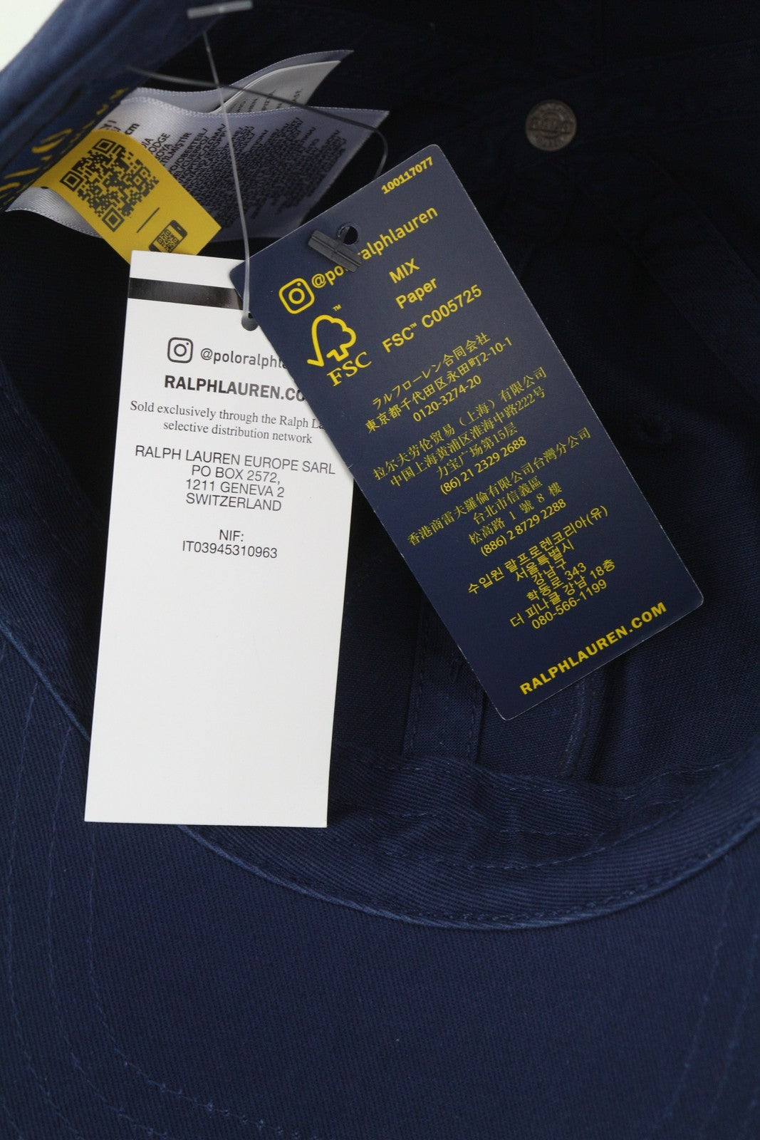 RALPH LAUREN Men Cap 59 CM Dark Blue FRA P.R.F.C. Logo Baseball