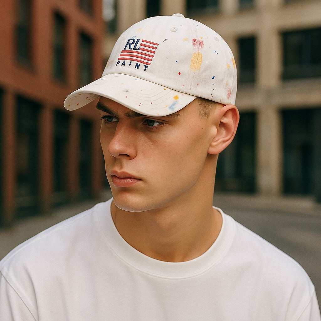 RALPH LAUREN Men Cap 59 CM White Paint Colourful Sport Baseball RRP139