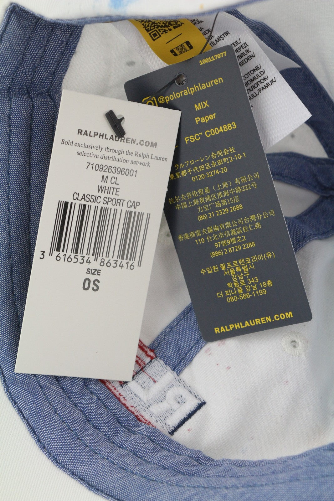 RALPH LAUREN Men Cap 59 CM White Paint Colourful Sport Baseball RRP139