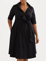 LAUREN RALPH LAUREN Finnbarr Women Dress 3XL Black Buttoned Short Sleeve Midi