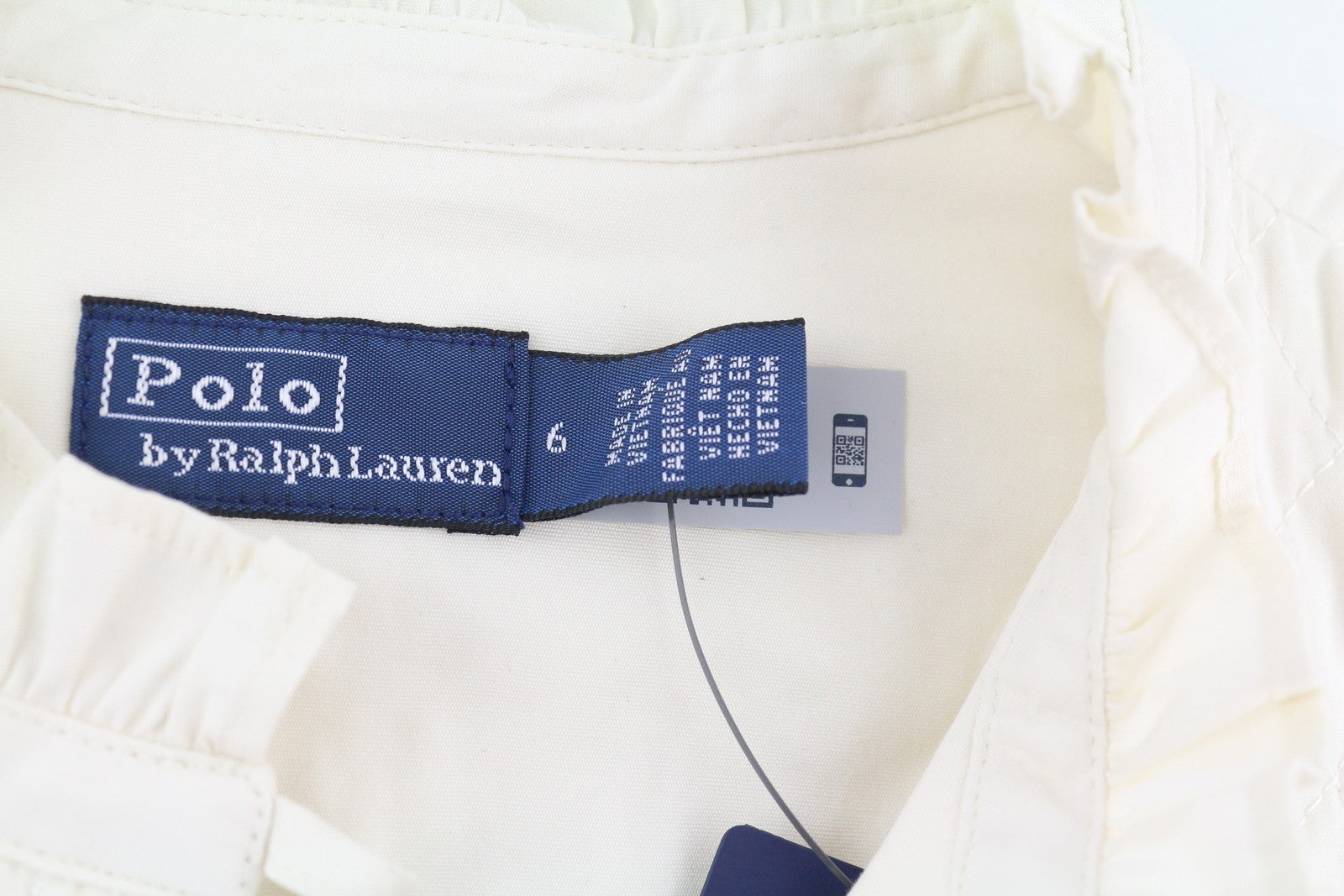 RALPH LAUREN Elia Women Dress S White Cotton Ruffle Collar 3/4 Sleeve Midi