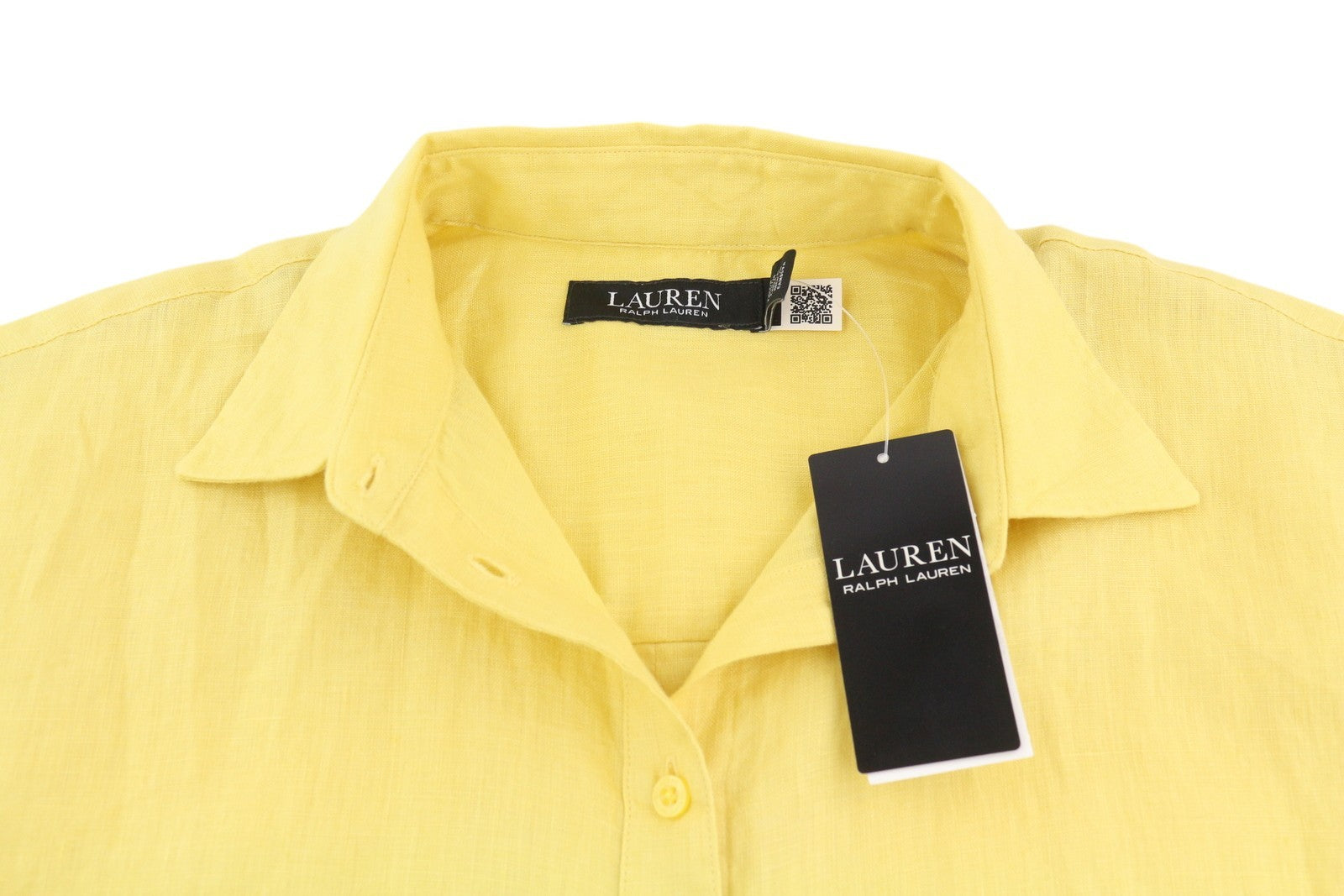 LAUREN RALPH LAUREN Women Shirt XS Yellow Linen Short Sleeve Buttoned Spread